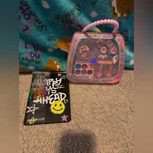 Bundle Girls Makeup Set with Pink Case and notebook with markers